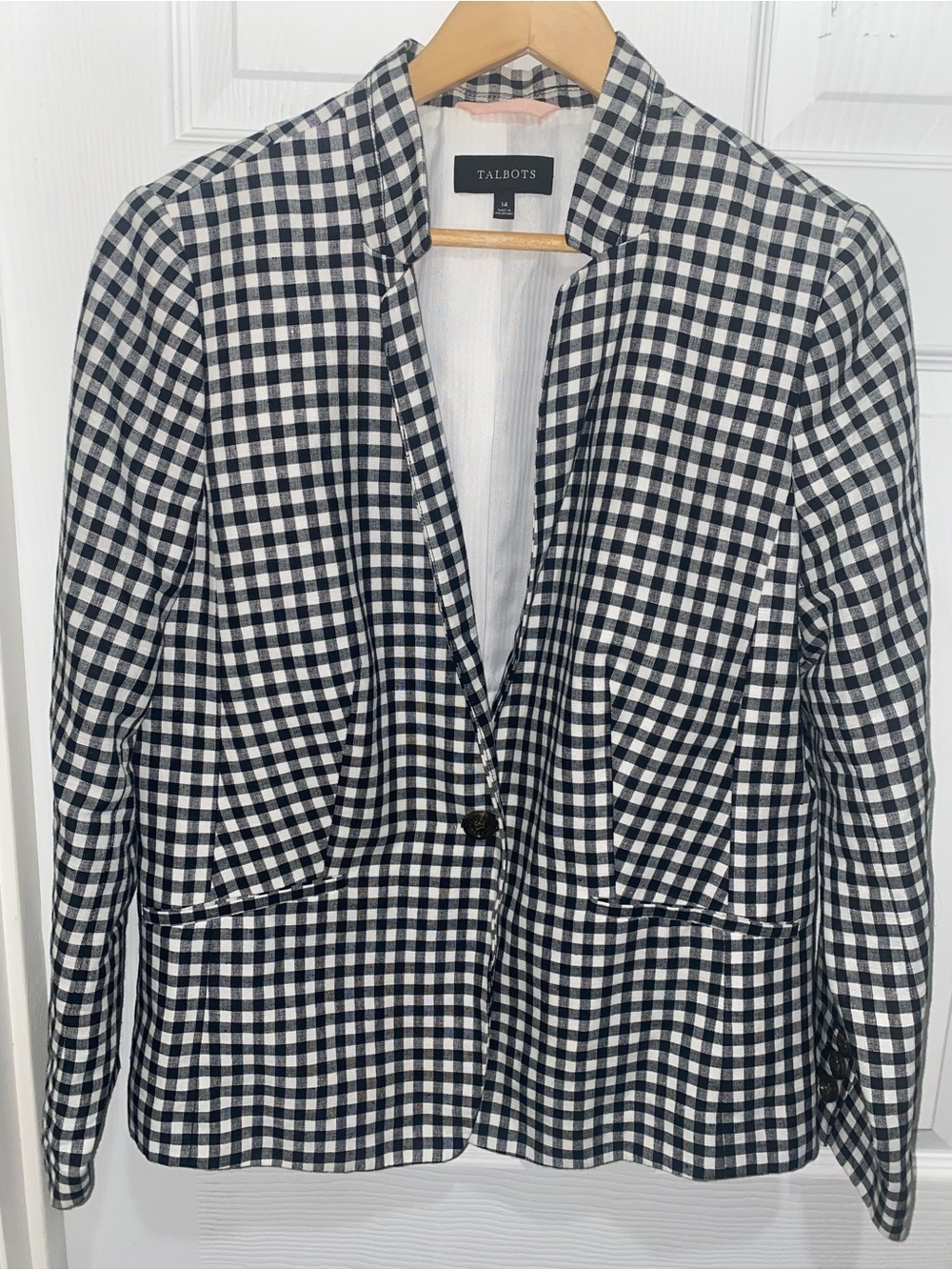 Talbots 14 Black and White Gingham Tailored Blazer